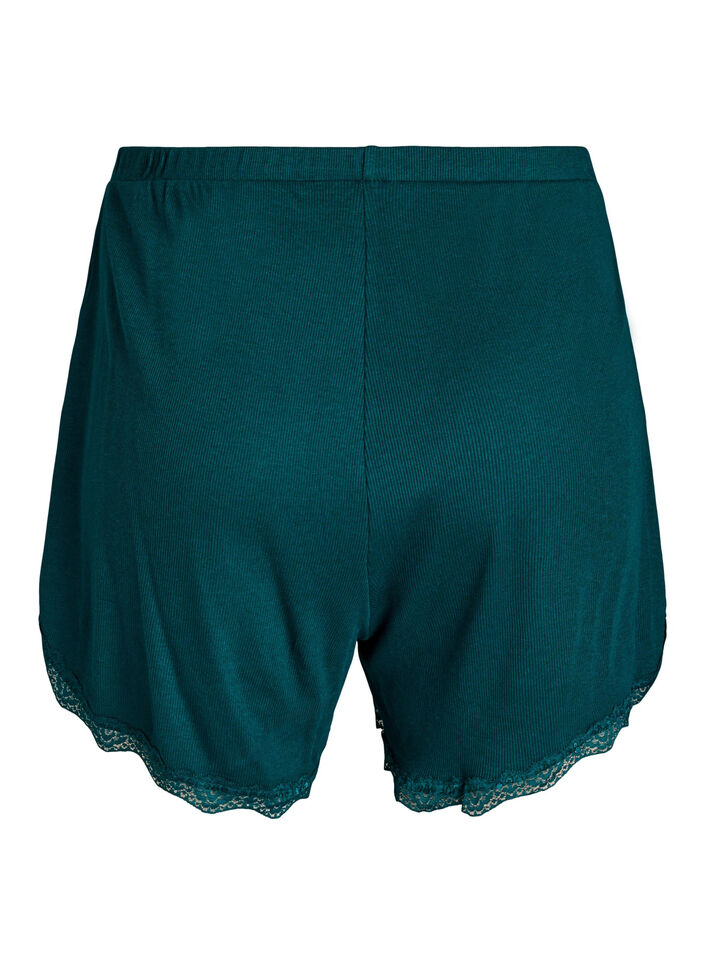 L&oslash;se nattshorts med ribbestruktur og blonderkant, Gr&oslash;nn, Packshot image number 1