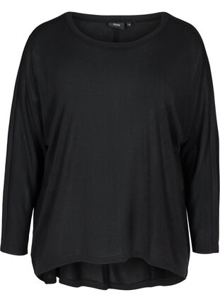 Ensfarget bluse med lange ermer, Black, Packshot image number 0