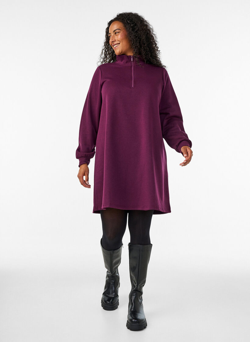 Genserkjole med h&oslash;y ribbekrage og glidel&aring;s, Lilla, Model image number 1