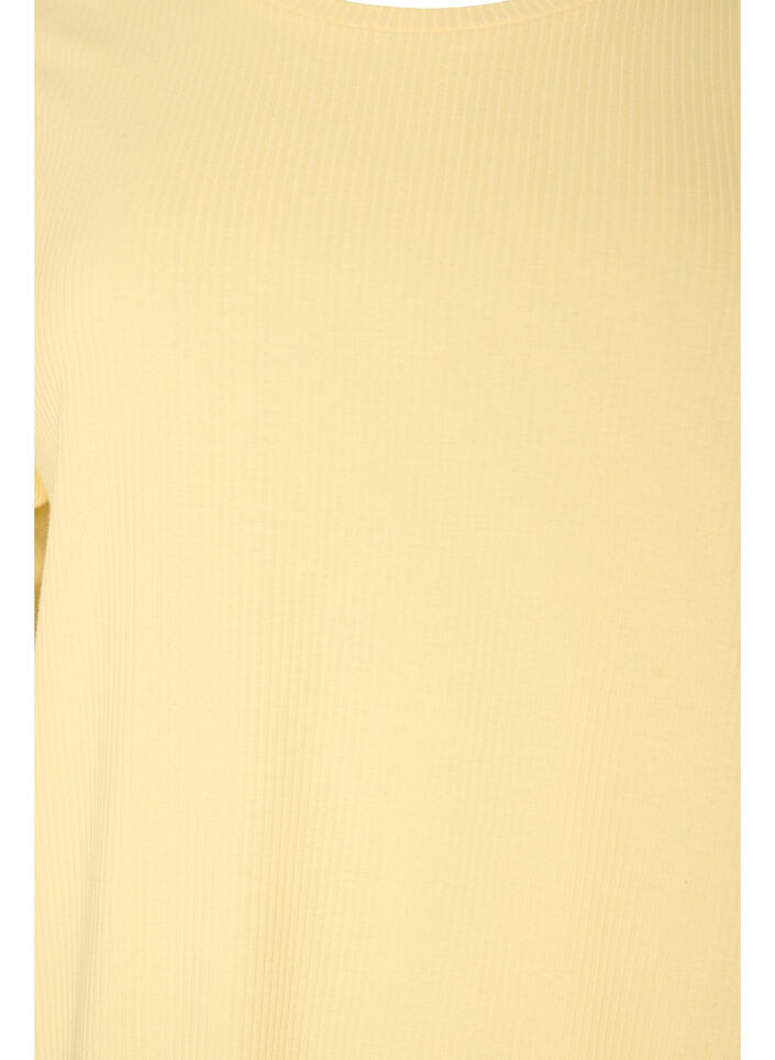 Ribbestrikket jerseybluse med korte ermer, Gul, Packshot image number 2