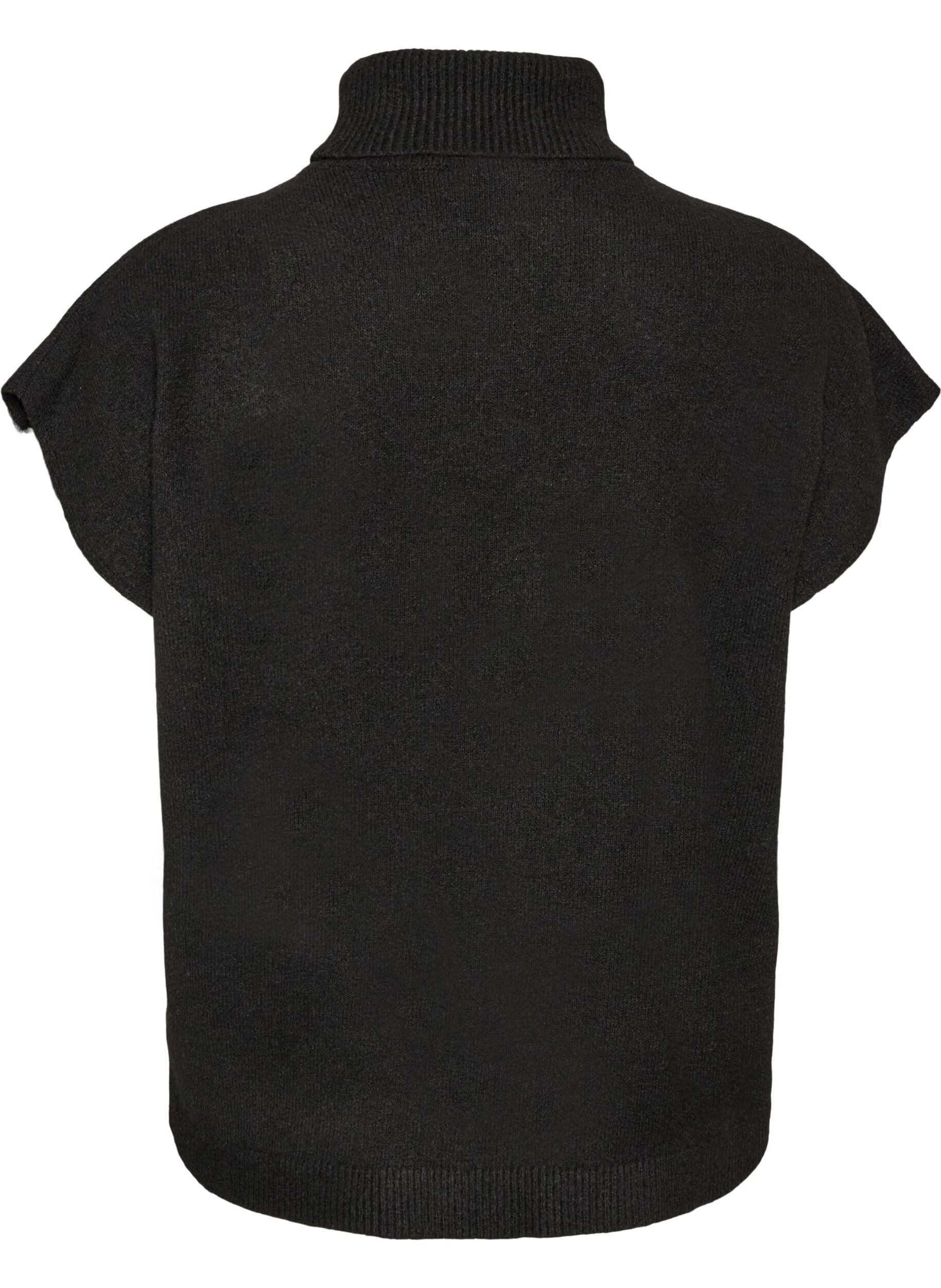 ZizziStrikket vest med h&oslash;y hals, Svart, Packshot image number 1