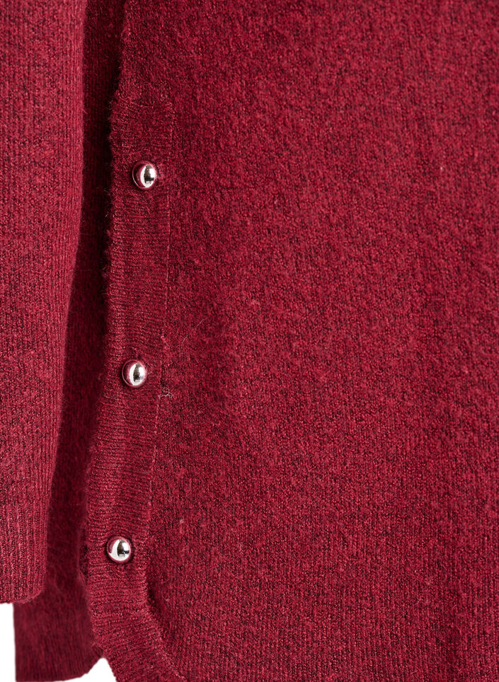Lang strikkebluse med kuleknapper, Mørk Bordeaux, Packshot image number 3