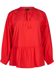 Bluse med sløyfe og lange ermer, Flame Scarlet