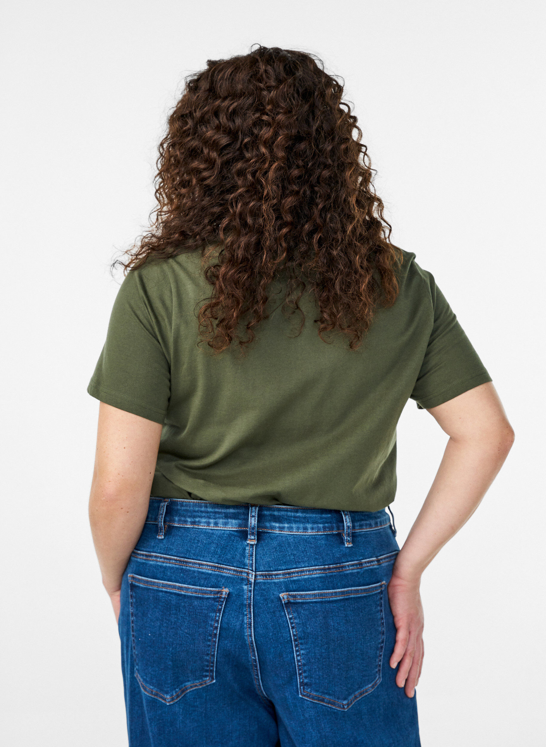 Zizzi Bomulls T-skjorte med dekorativ detalj foran, Gr&oslash;nn, Model image number 2