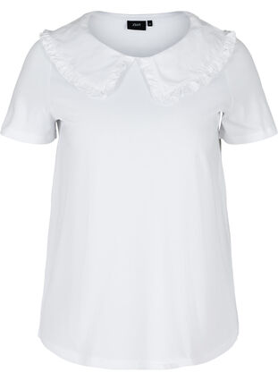 T-skjorte i bomull med krage, Bright White, Packshot image number 0