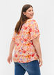 Kortermet viskosebluse med blomstermønster, Red Orange AOP, Model image number 1