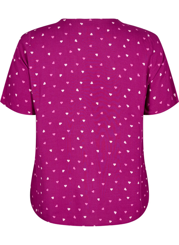 Nattbluse i viskose med hjerteprint, Rød, Packshot image number 1