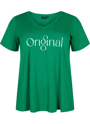 T-skjorte i bomull med trykk og V-hals, Jolly Green ORI, Packshot image number 0