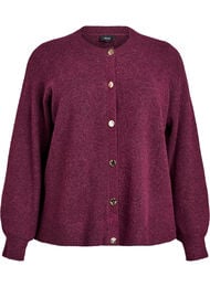 Cardigan i myk strikk med gullfargede knapper, Fig Mel.