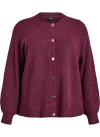 Cardigan i myk strikk med gullfargede knapper, Mørk Bordeaux Cardigan i myk strikk med gullfargede knapper