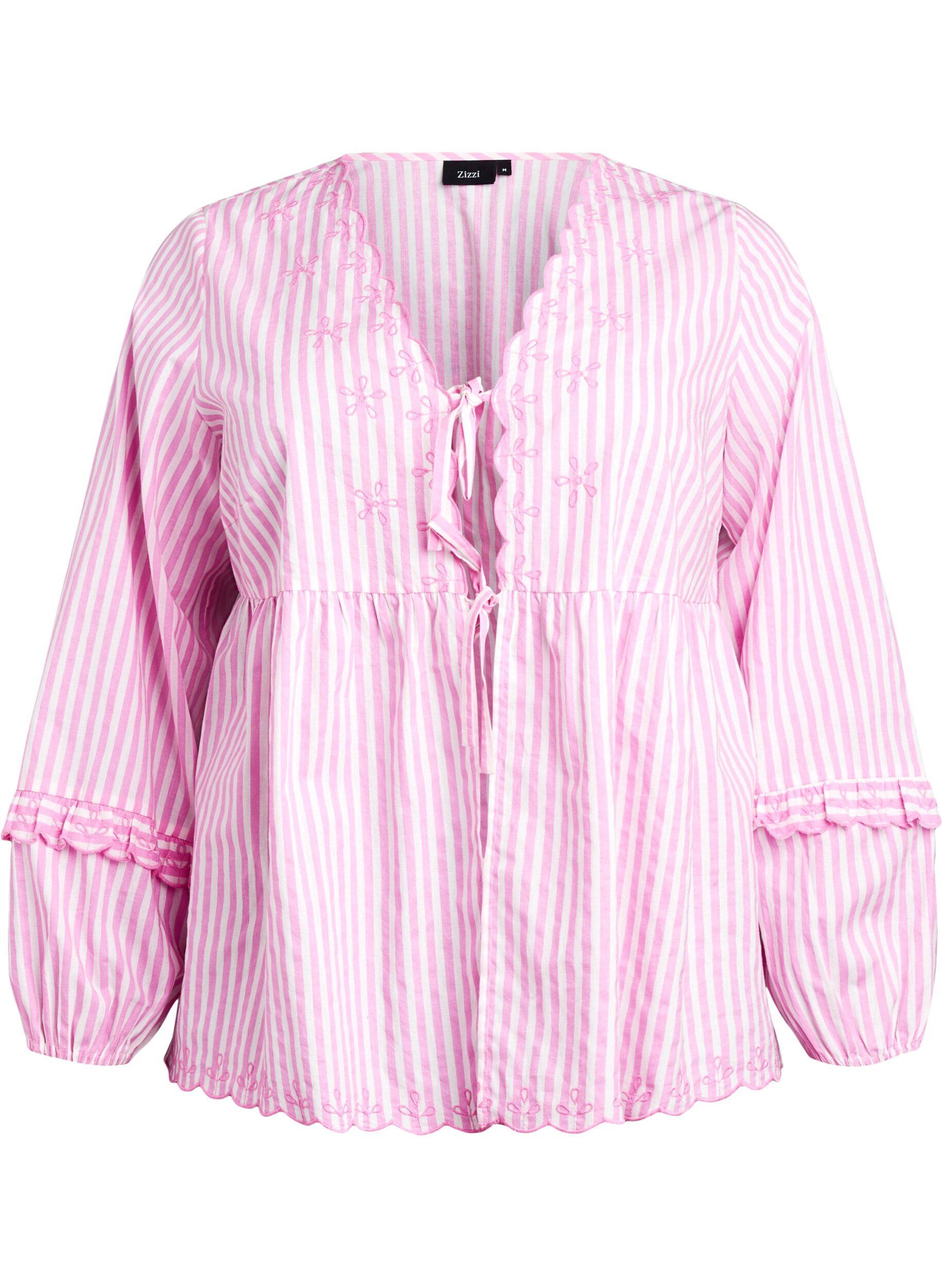 Zizzi Bluse med &aring;pen front og broderte detaljer, Rosa, Packshot image number 0