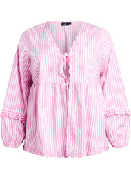 Bluse med åpen front og broderte detaljer, Bonbon White Stripe