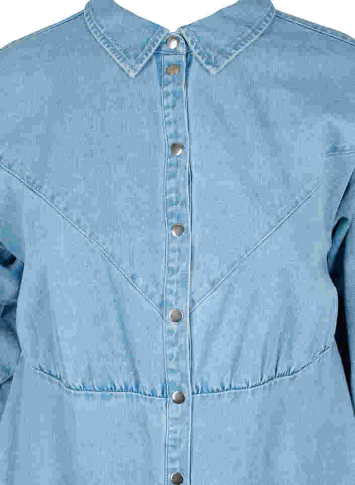 Denimkjole med knapper og lange ermer, Light blue denim, Packshot image number 2