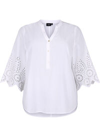Skjortebluse med broderi anglaise og 3/4-ermer