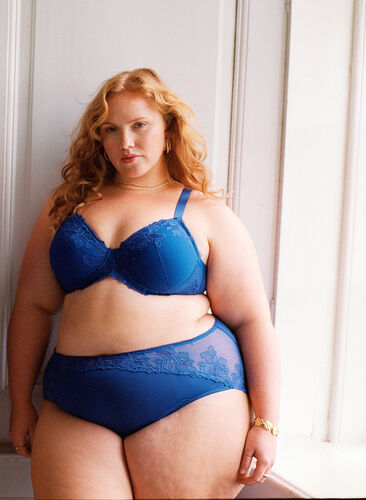 Zizzi Microfibertruser med blomsterblonder, Blå, Image image number 0