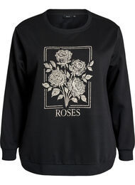 Genser med rosetrykk og rhinesteiner, Svart