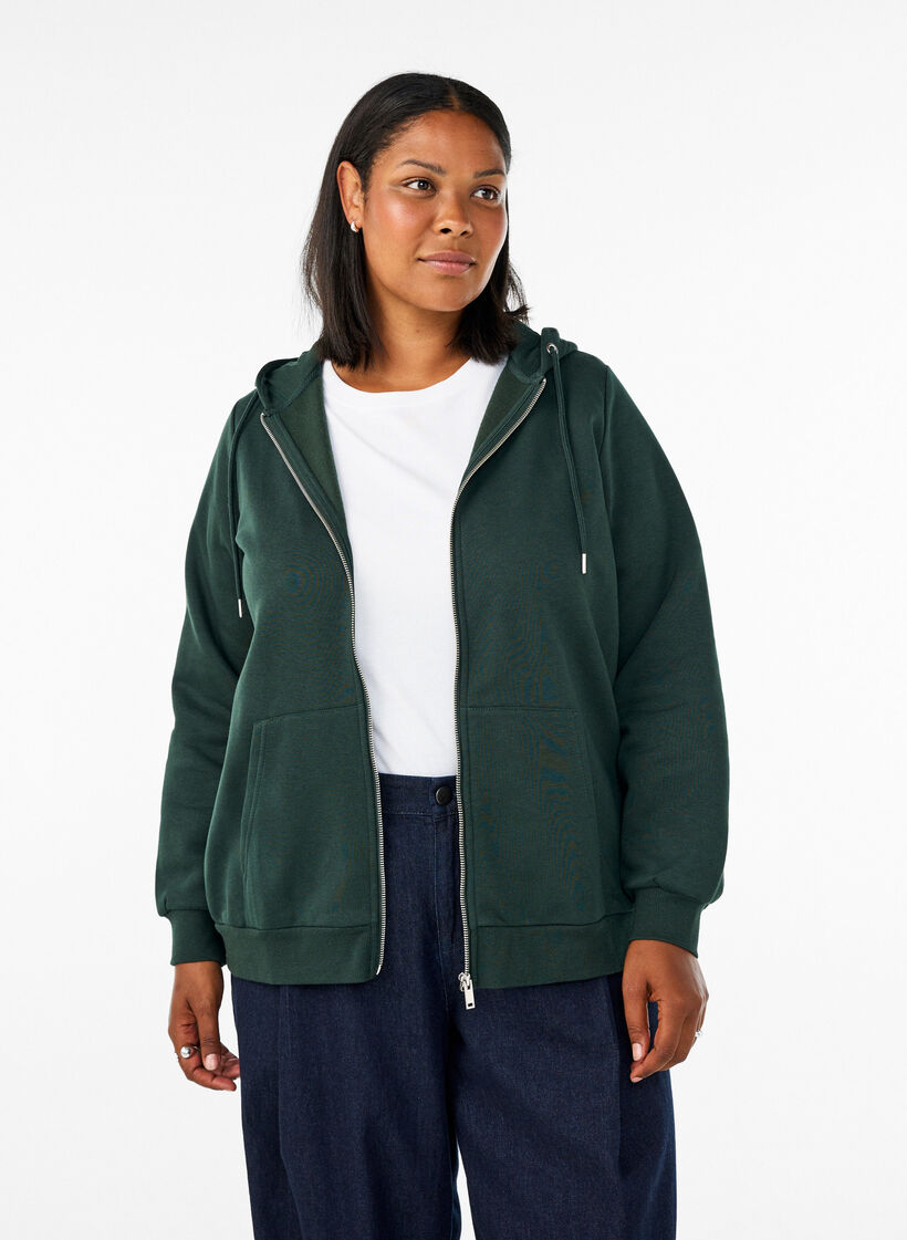 Hettegenser med glidel&aring;s og lommer, Gr&oslash;nn, Model image number 0