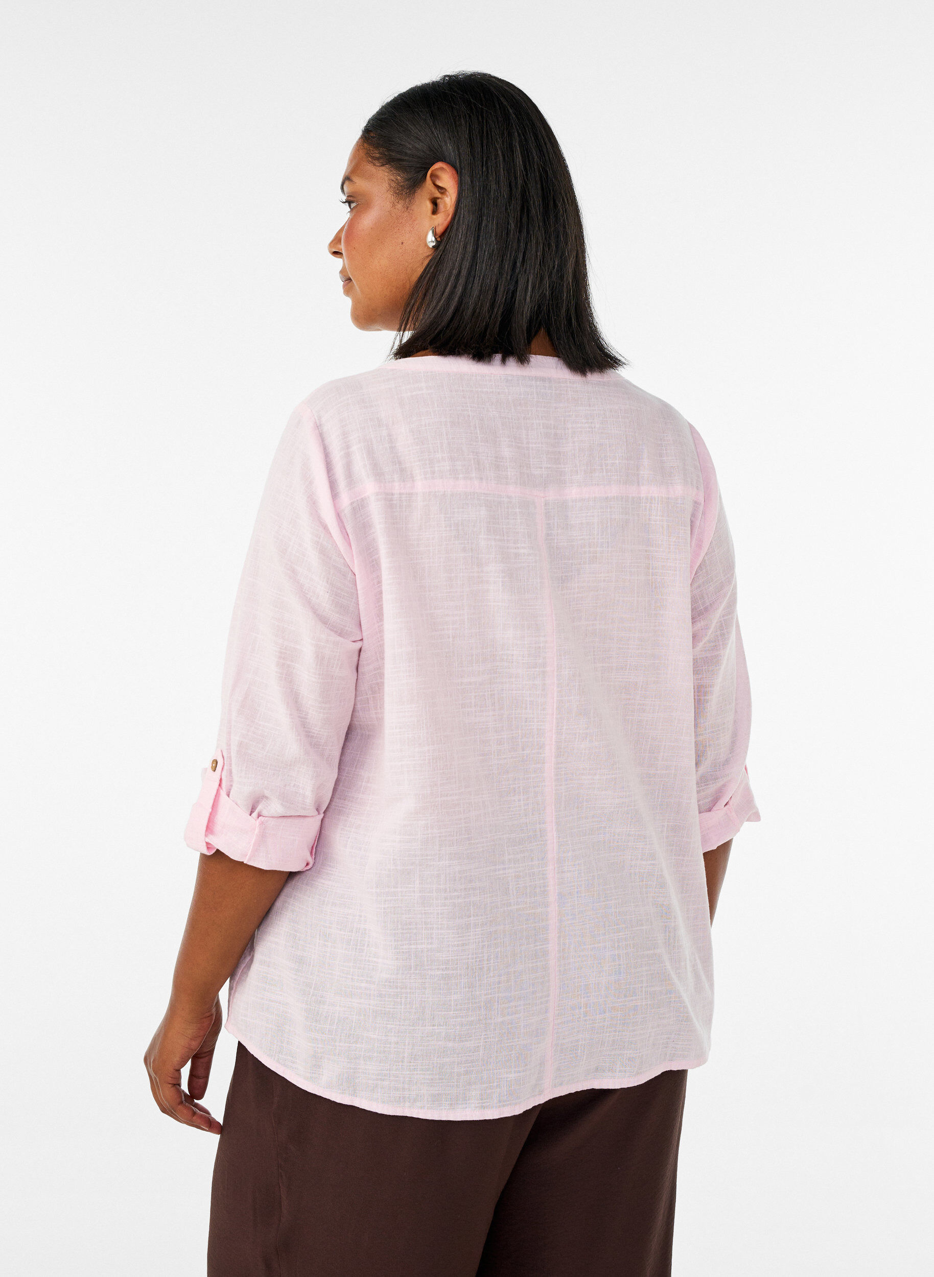 ZizziBomullsbluse med V-hals, Rosa, Model image number 2