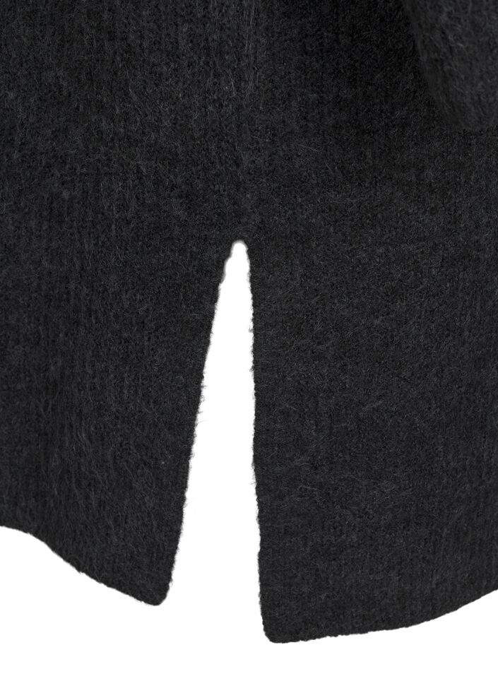 FLASH - Ribbestrikket cardigan med splitter, Dark Grey Melange, Packshot image number 3