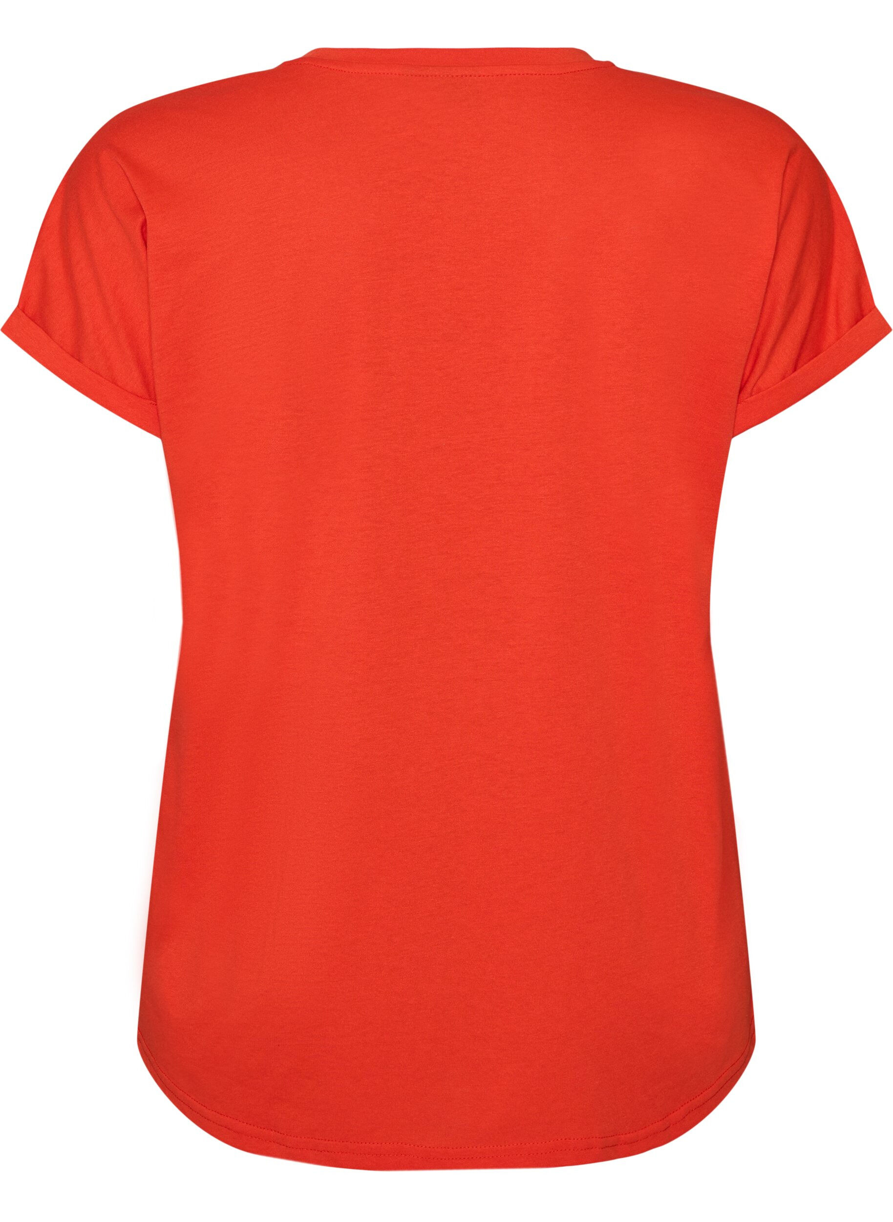 ZizziKortermet T-skjorte i bomullsblanding, Orange, Packshot image number 1