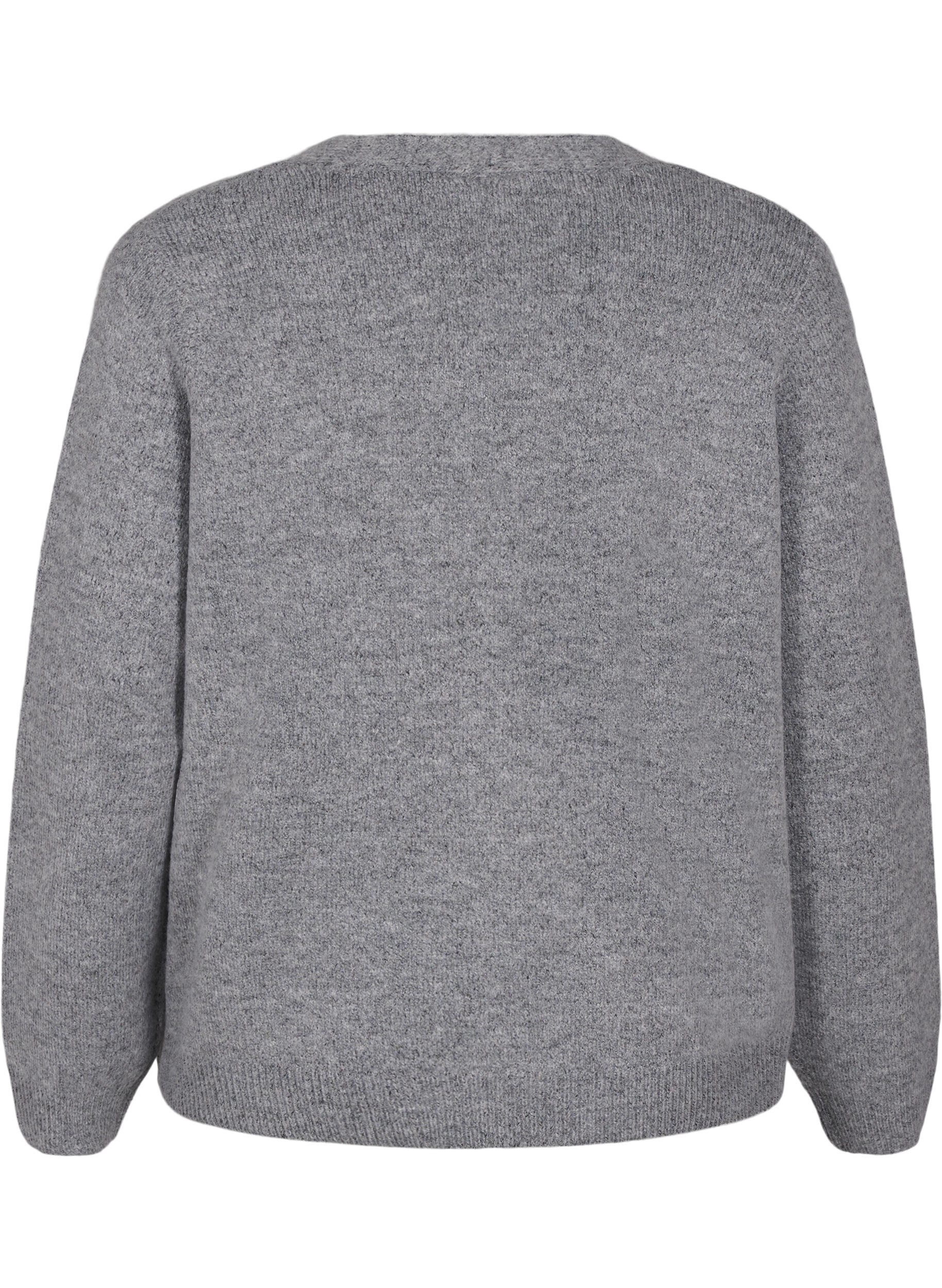 Zizzi Strikket cardigan med s&oslash;lvfarget sl&oslash;yfe, Medium Grey Melange, Packshot image number 1