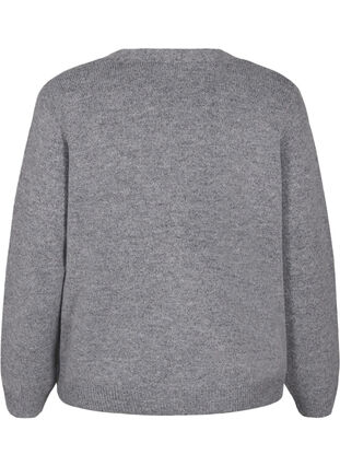 Zizzi Strikket cardigan med sølvfarget sløyfe, Medium Grey Melange, Packshot image number 1