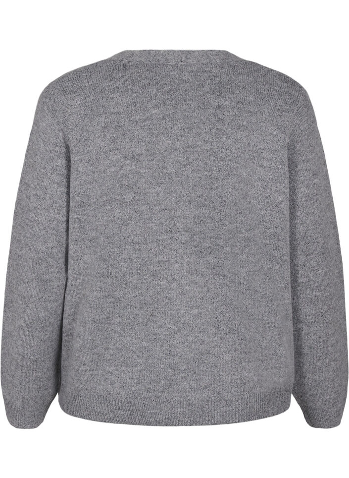 Strikket cardigan med sølvfarget sløyfe, Medium Grey Melange, Packshot image number 1