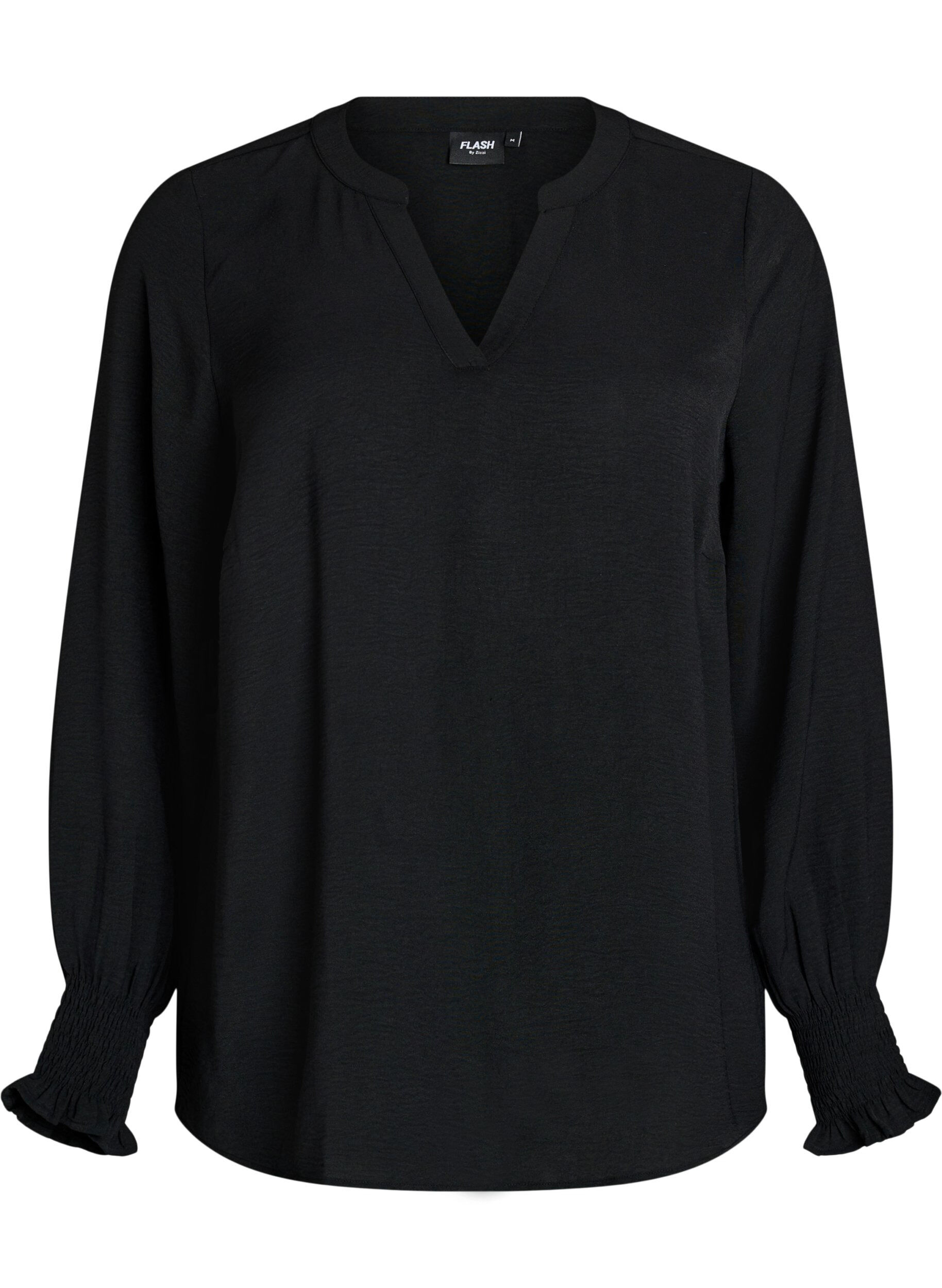 FLASH - Bluse med smockmansjetter og V-hals