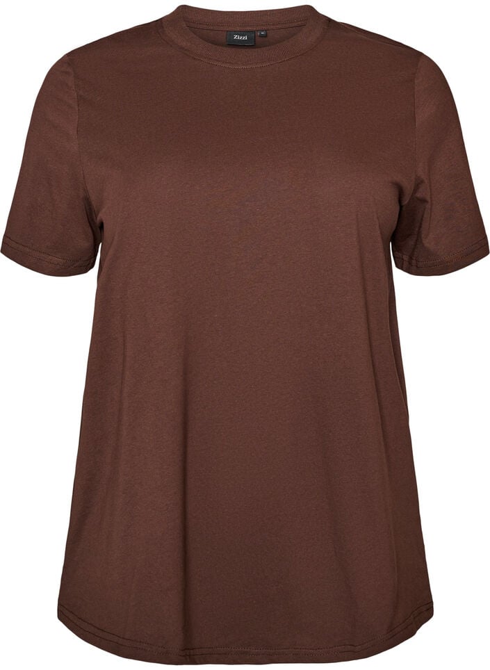 Basic T-skjorte i bomull med rund hals, Brun, Packshot image number 0