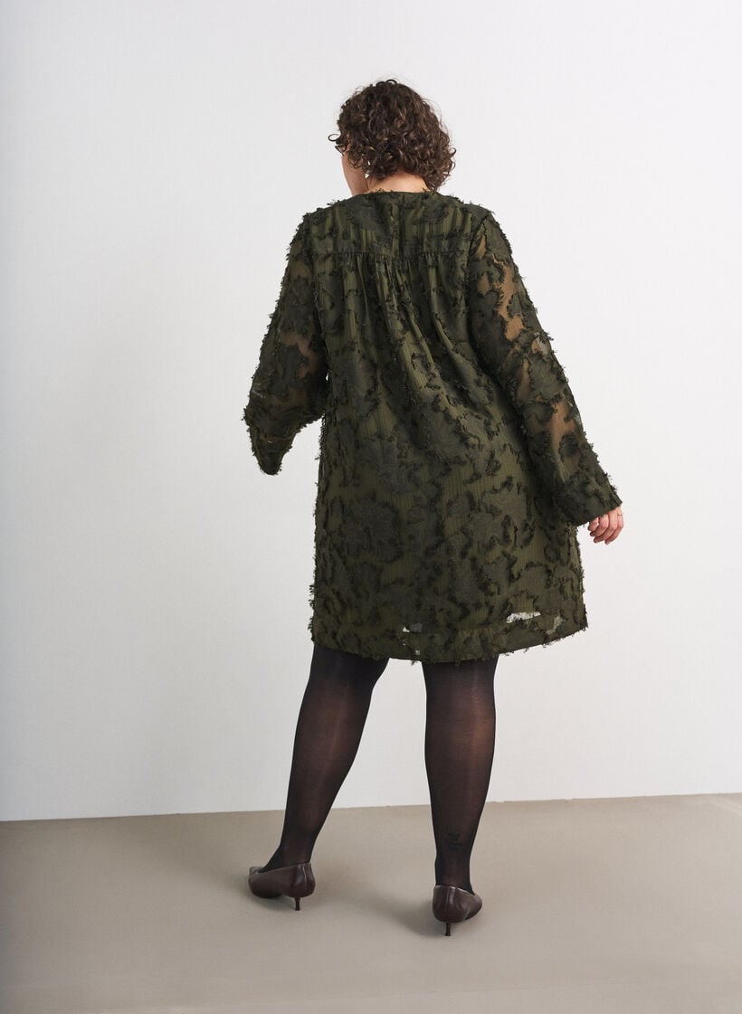 Kjole med frynsete tr&aring;der og struktur, Gr&oslash;nn, Model image number 2
