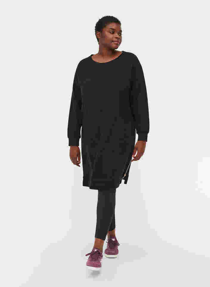 Kjole med lommer og splitt, Black, Model image number 2