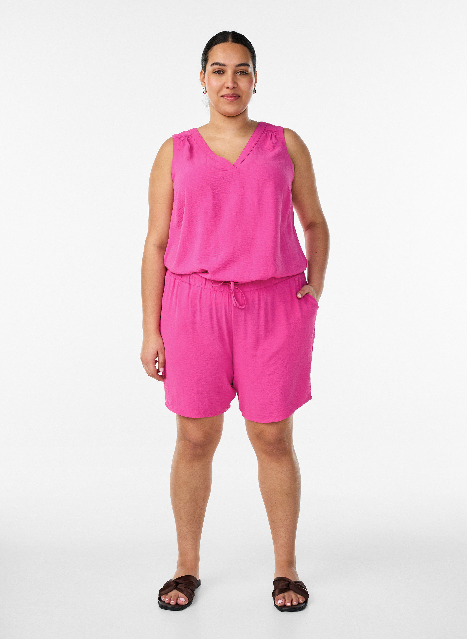 ZizziErmel&oslash;s overdel med rynkedetaljer, Rosa, Model image number 1