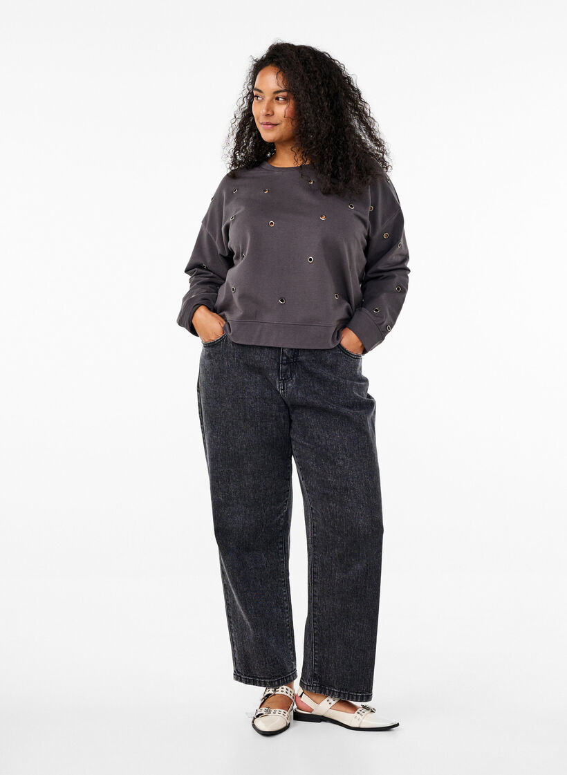 Genser med maljer, Grå, Model image number 1