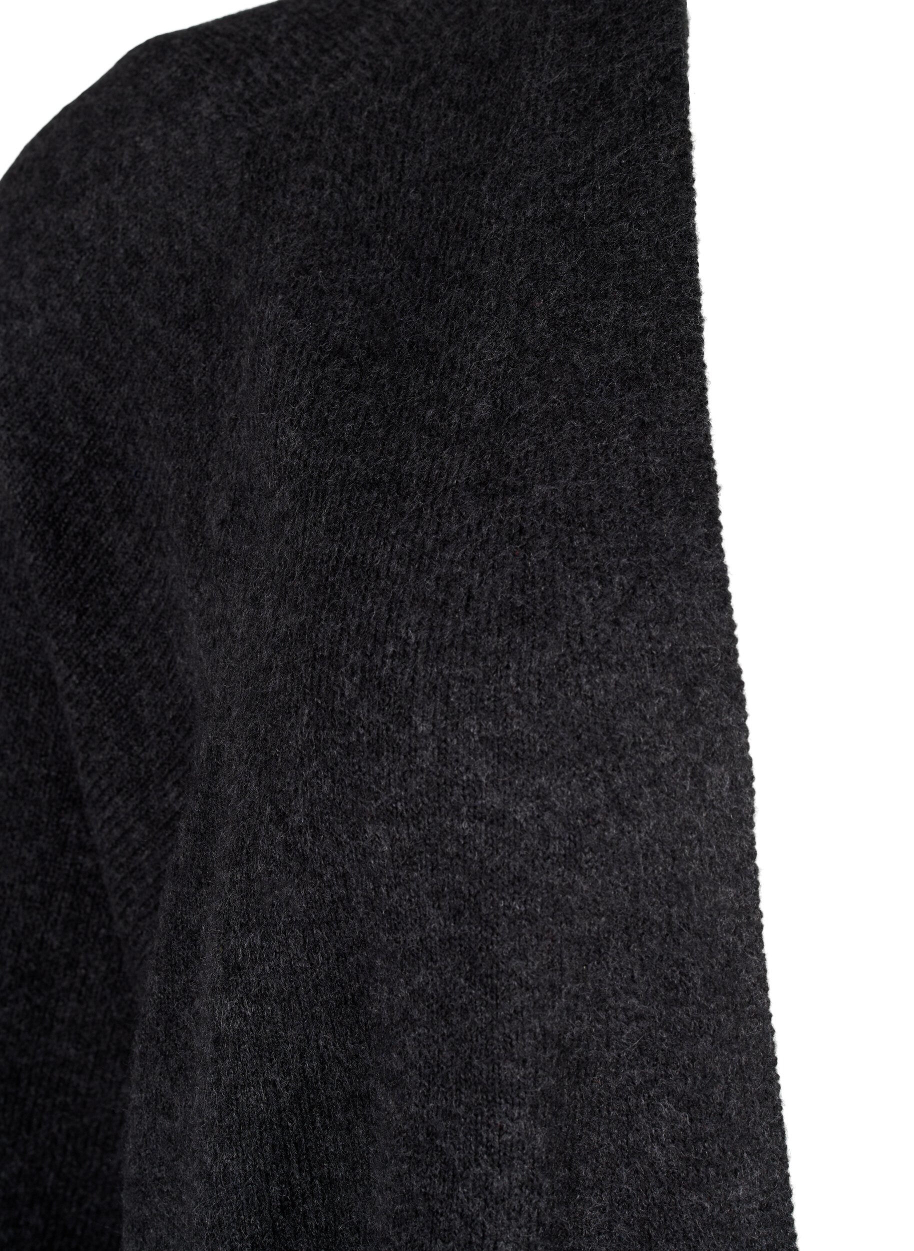 Zizzi Lang strikket cardigan med lommer, Dark Grey Melange, Packshot image number 4