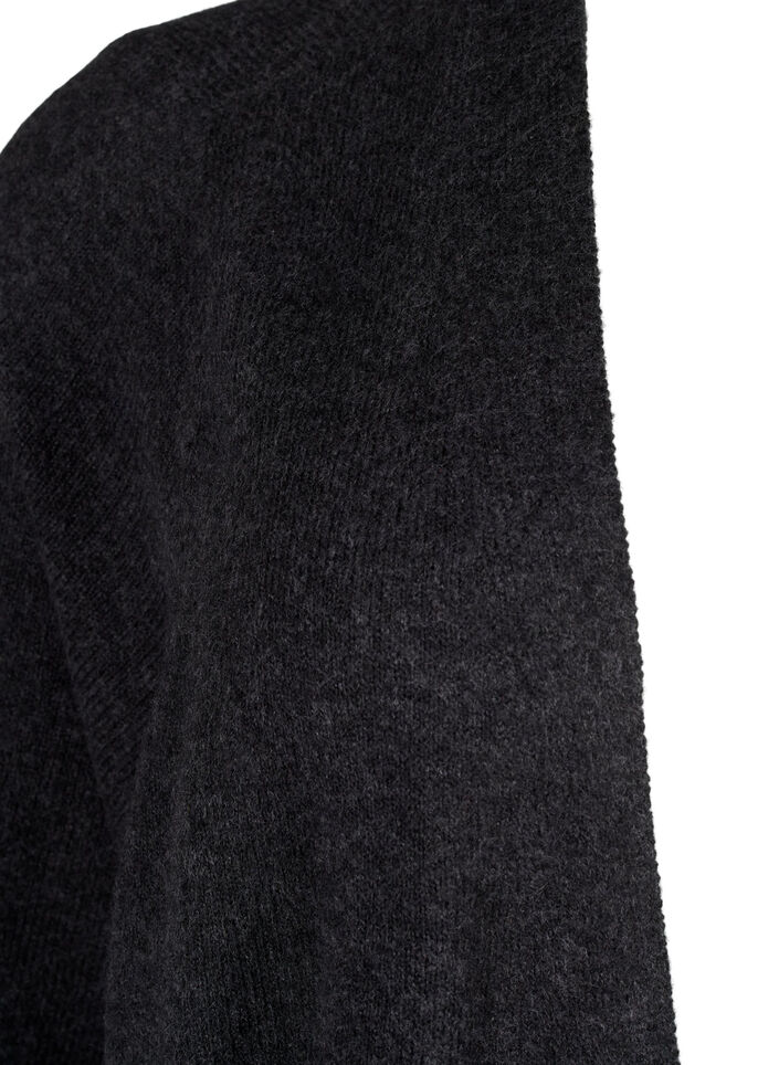 Lang strikket cardigan med lommer, Dark Grey Melange, Packshot image number 4
