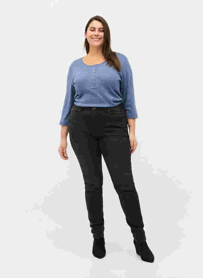 Super slim Amy jeans med splitt og knapper, Grey Denim, Model image number 0