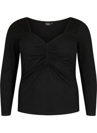 Bluse i ribbestrikk med hull som detalj, Black