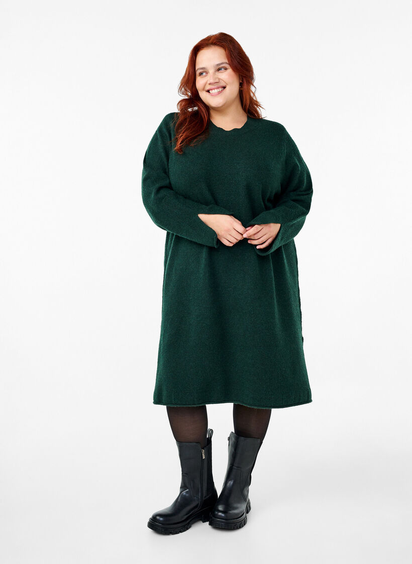 Strikket kjole med rund hals og splitt, Scarab Mel., Model image number 2