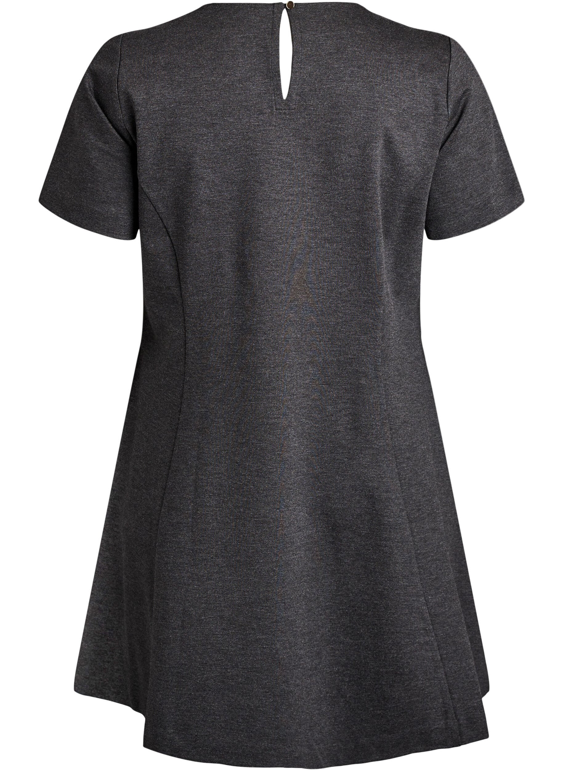 Zizzi Kort A-linje jersey kjole, Gr&aring;, Packshot image number 1