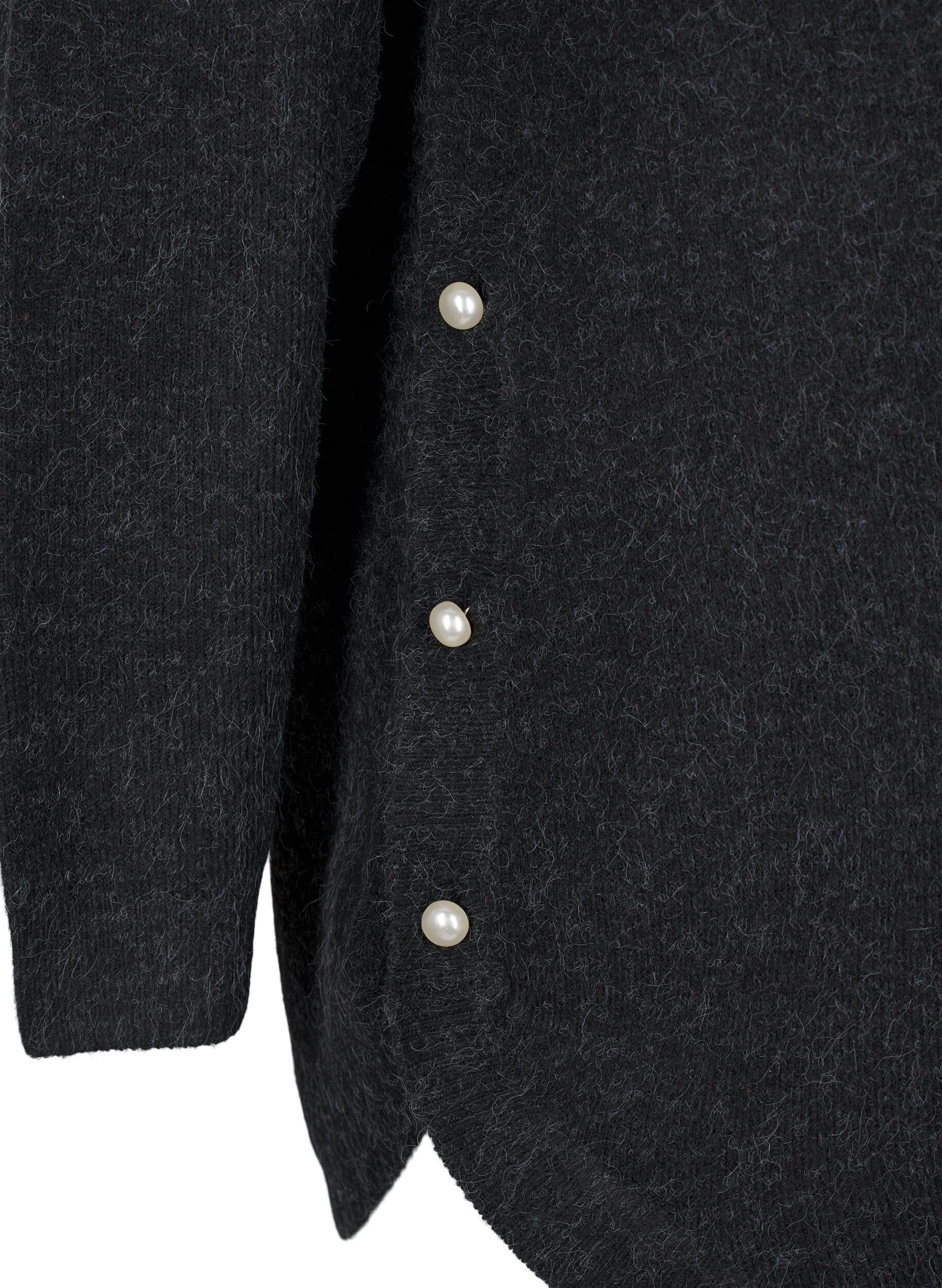 Zizzi Strikket bluse med perledetaljer, Dark Grey Melange, Packshot image number 3