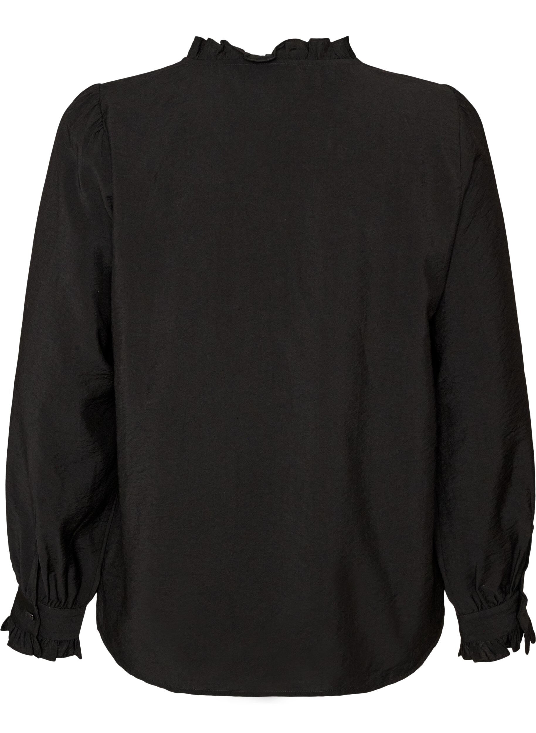 ZizziSkjortebluse med broderte blomsterapplikasjoner, Svart, Packshot image number 1