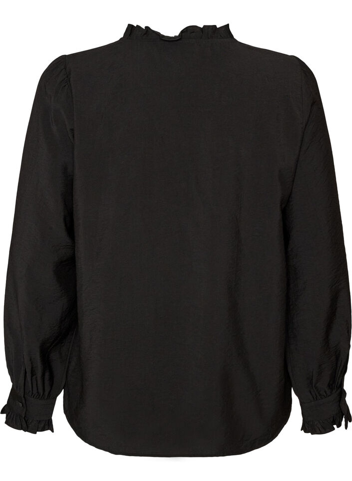 Skjortebluse med broderte blomsterapplikasjoner, Svart, Packshot image number 1