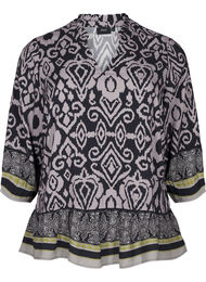 Bluse med trykk og 3/4 ermer, Black AOP