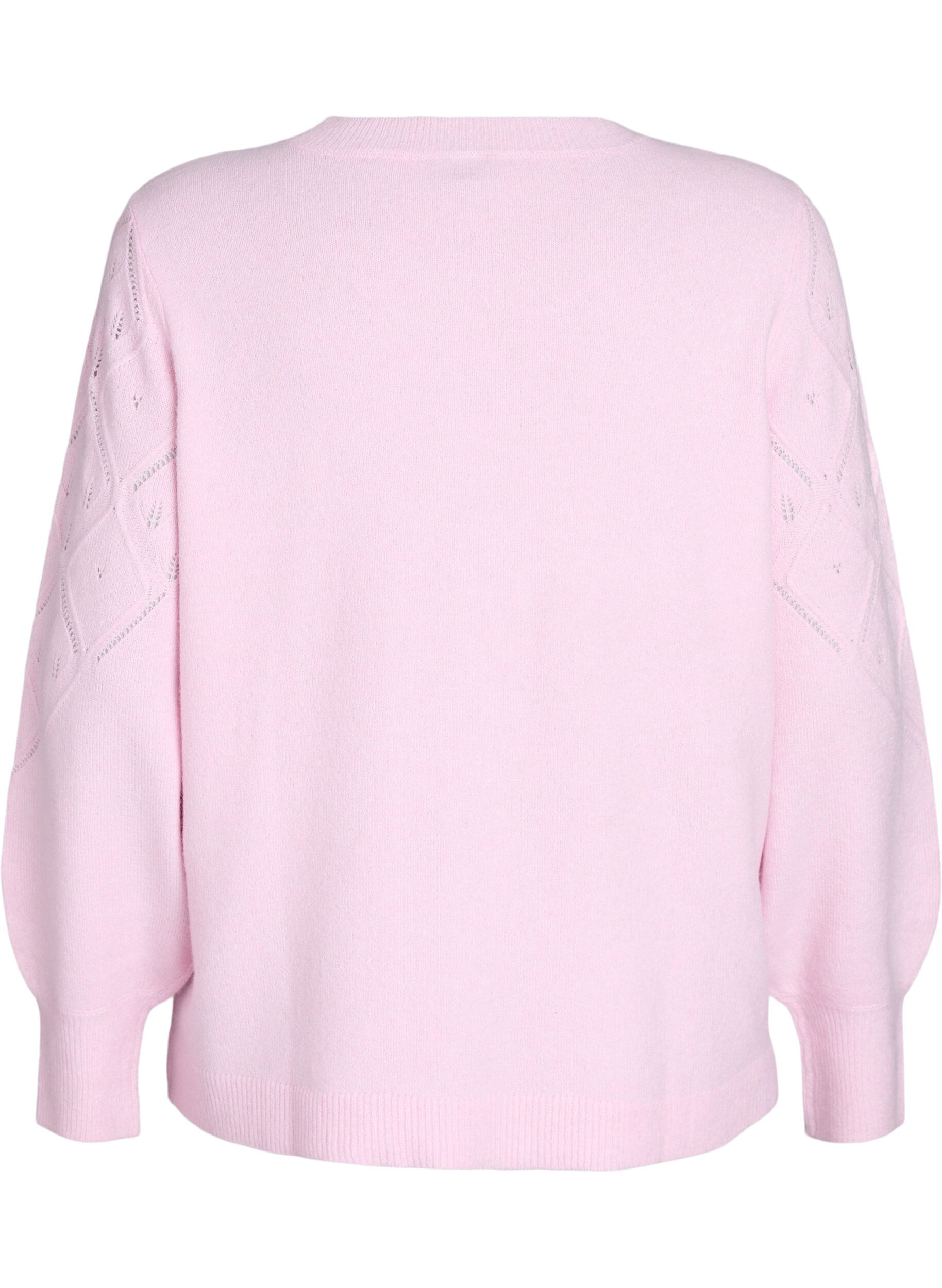 Zizzi Strikket topp med hullm&oslash;nster og ballongermer, Rosa, Packshot image number 1