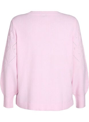 Zizzi Strikket topp med hullmønster og ballongermer, Rosa, Packshot image number 1