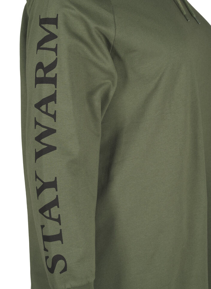 Oversize sweatshirt med print på ermene, Thyme w. Black, Packshot image number 3
