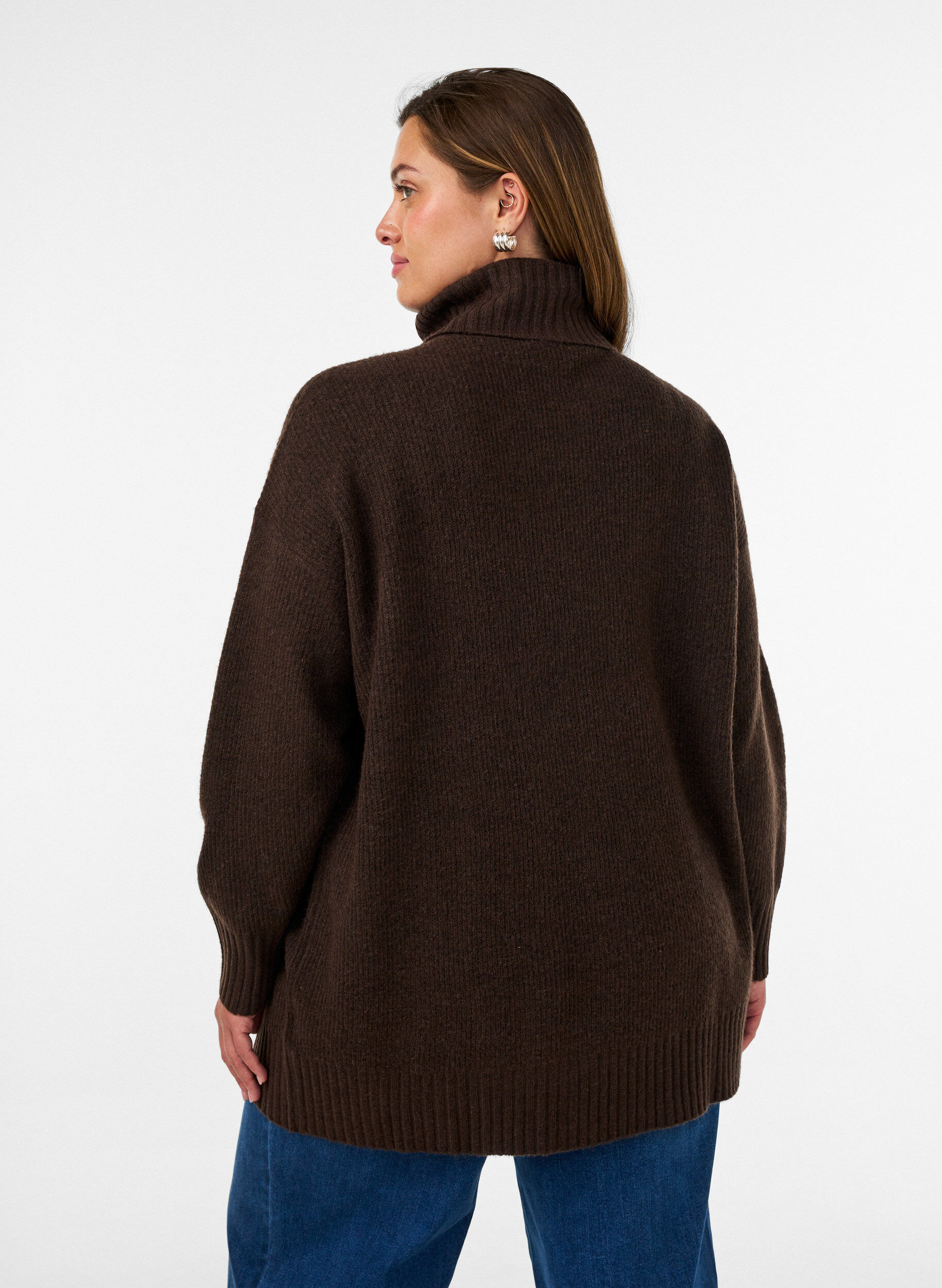 ZizziL&oslash;s strikket genser med rullekrage, Brun, Model image number 2