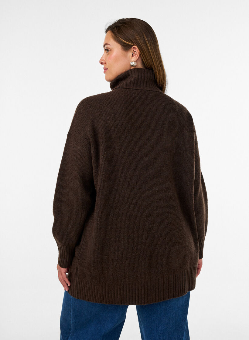 L&oslash;s strikket genser med rullekrage, Brun, Model image number 2