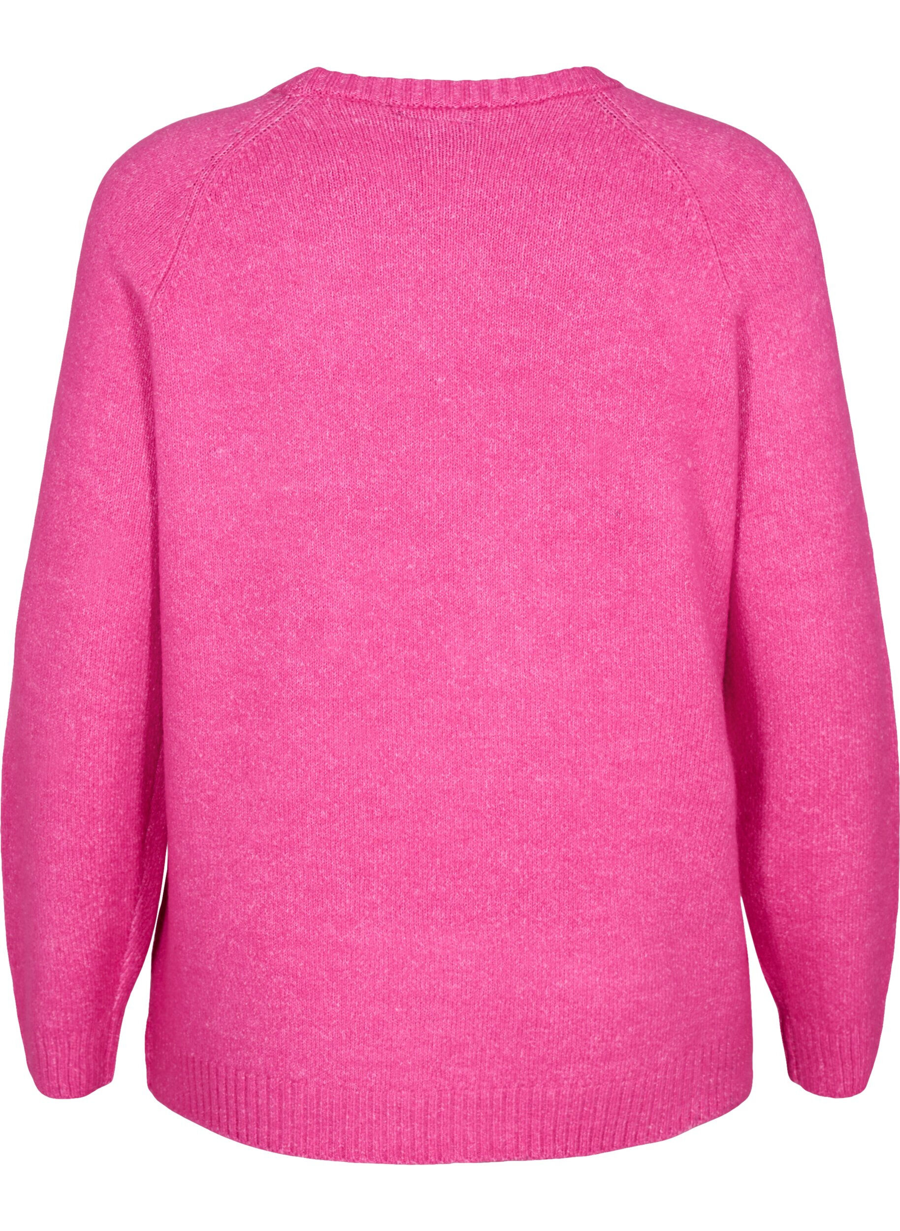 Zizzi Strikket bluse med brodert tekst, Raspberry Rose, Packshot image number 1