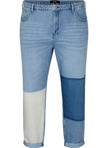 Mille mom fit jeans med colorblock, Blue Denim Comb, Packshot image number 0